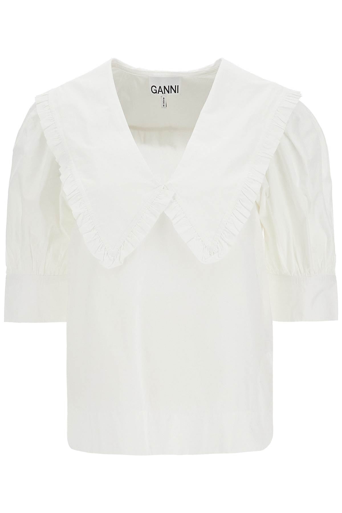 Blouse With Exaggerated Collar And Ruffle  - White