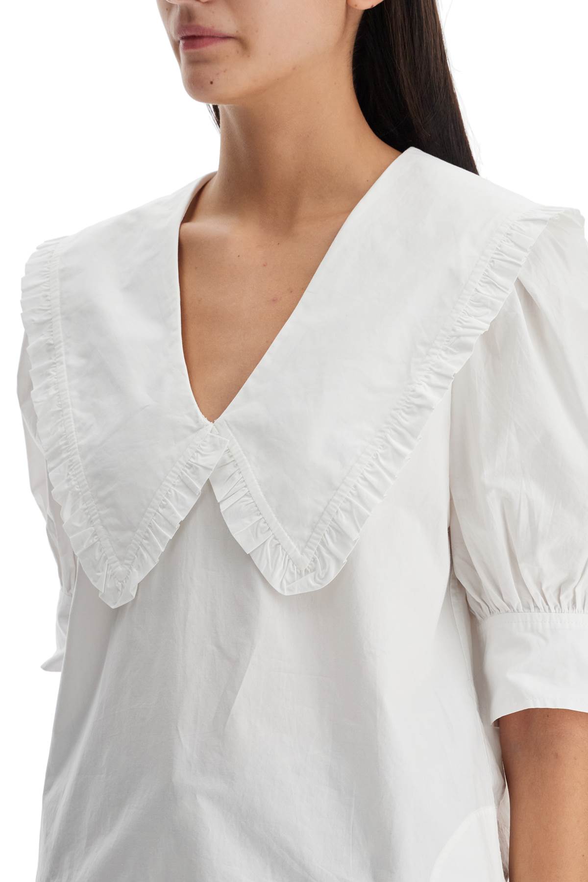 Blouse With Exaggerated Collar And Ruffle  - White