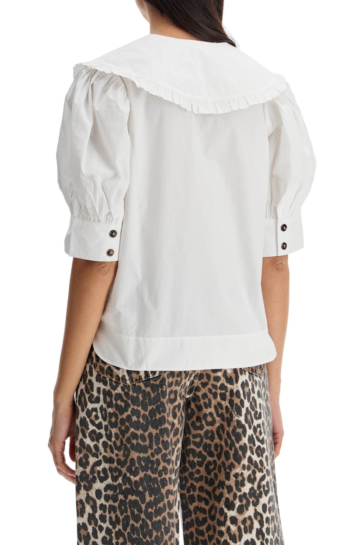 Blouse With Exaggerated Collar And Ruffle  - White