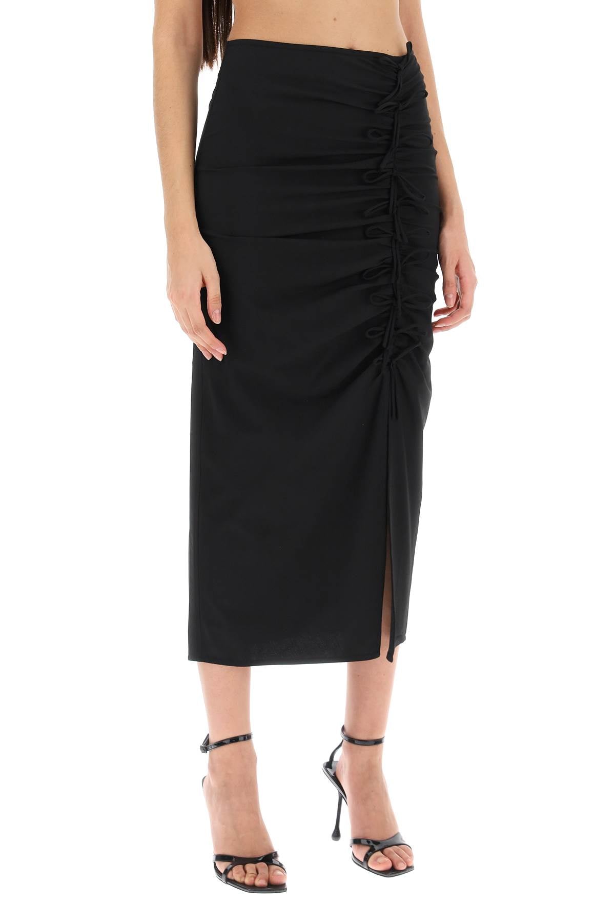 Midi Skirt With Ornamental Bows  - Black