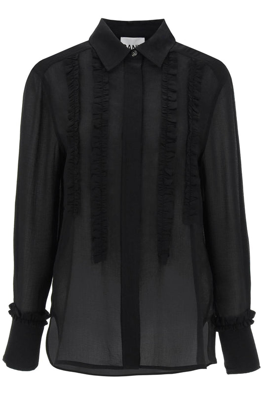 Ruffled Chiffon Shirt  - Black