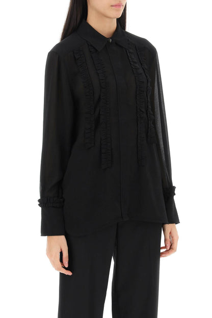 Ruffled Chiffon Shirt  - Black