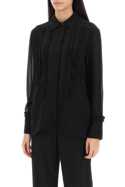 Ruffled Chiffon Shirt  - Black