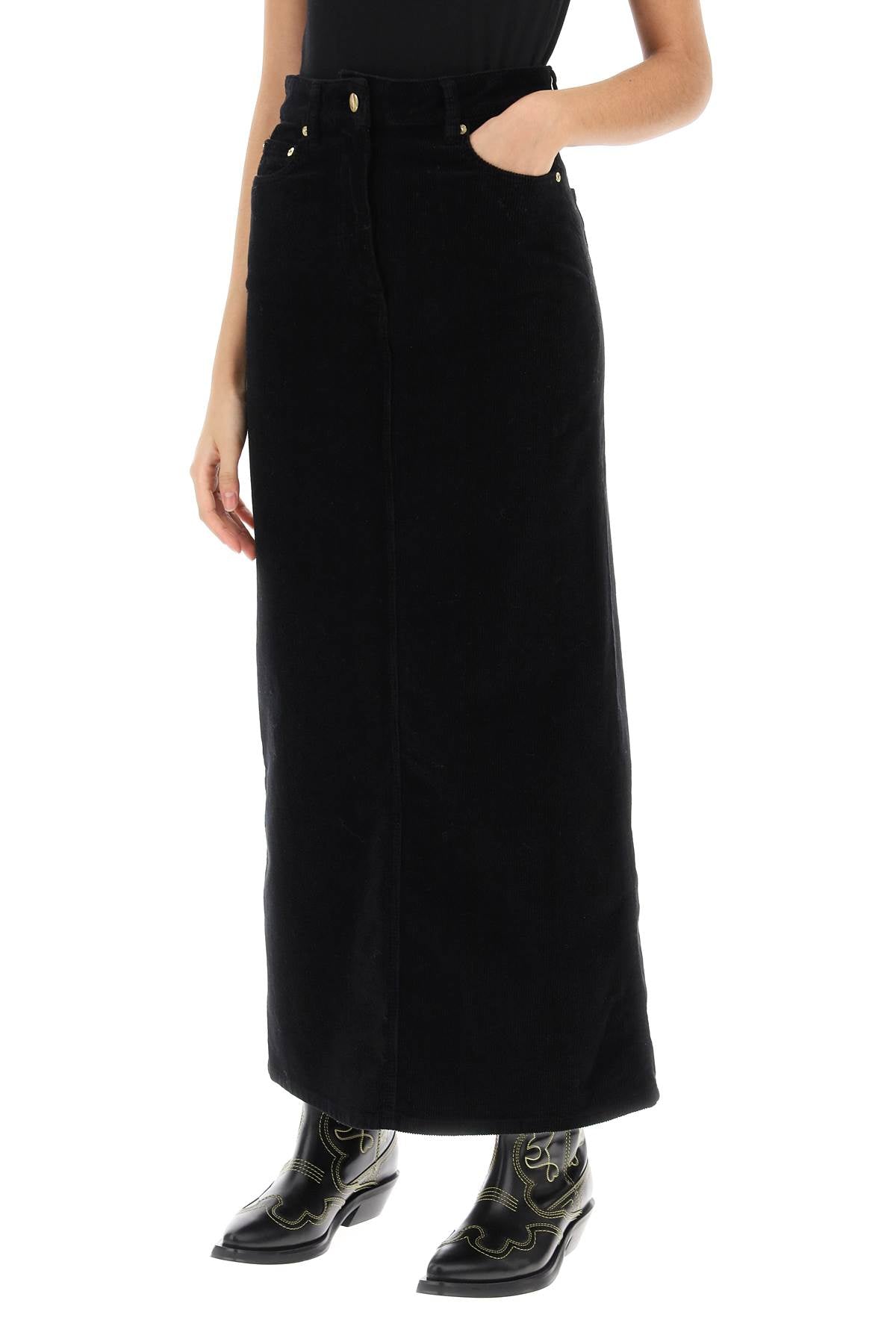 Corduroy Column Skirt  - Black