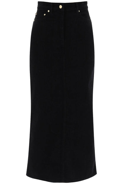 Corduroy Column Skirt  - Black