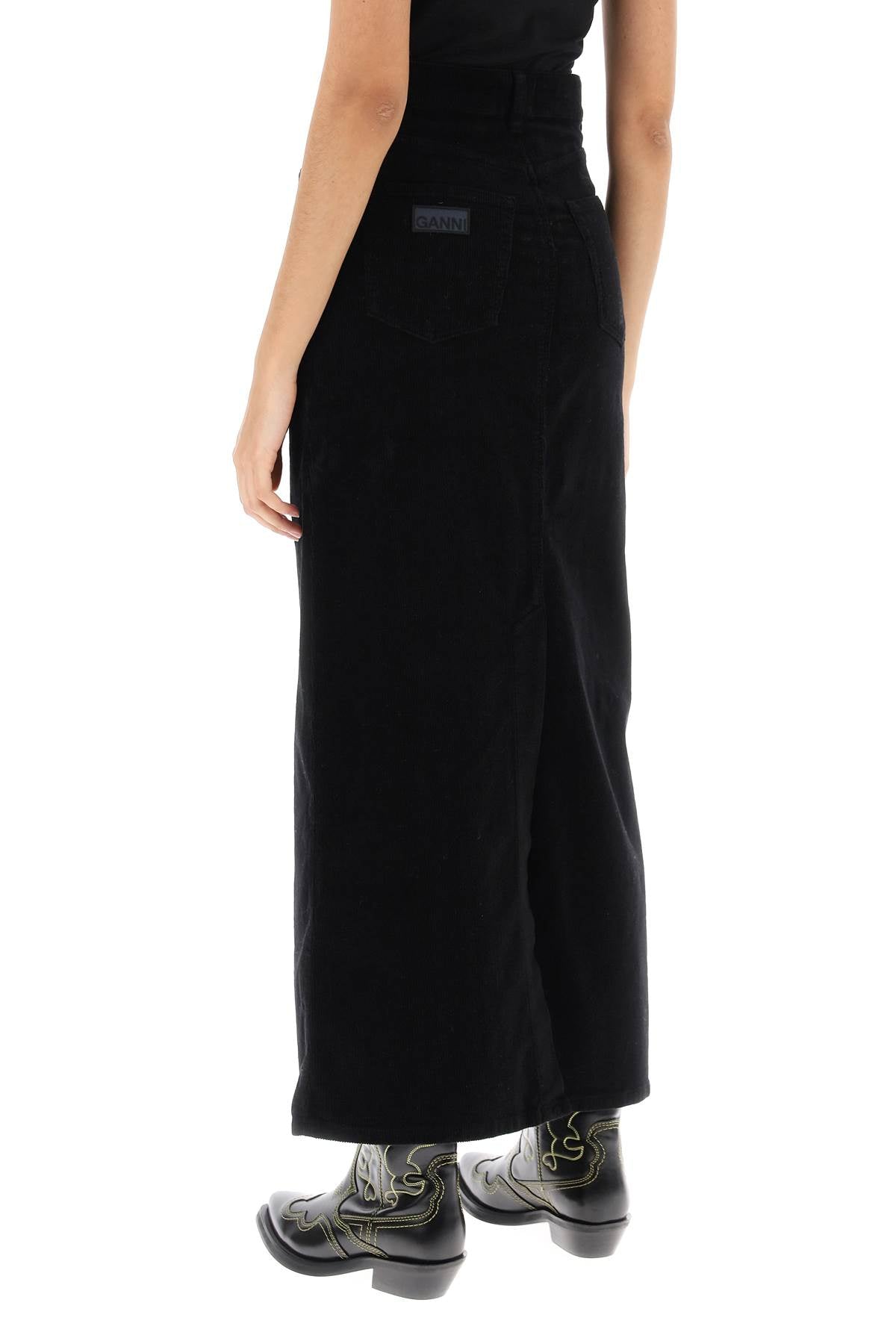 Corduroy Column Skirt  - Black