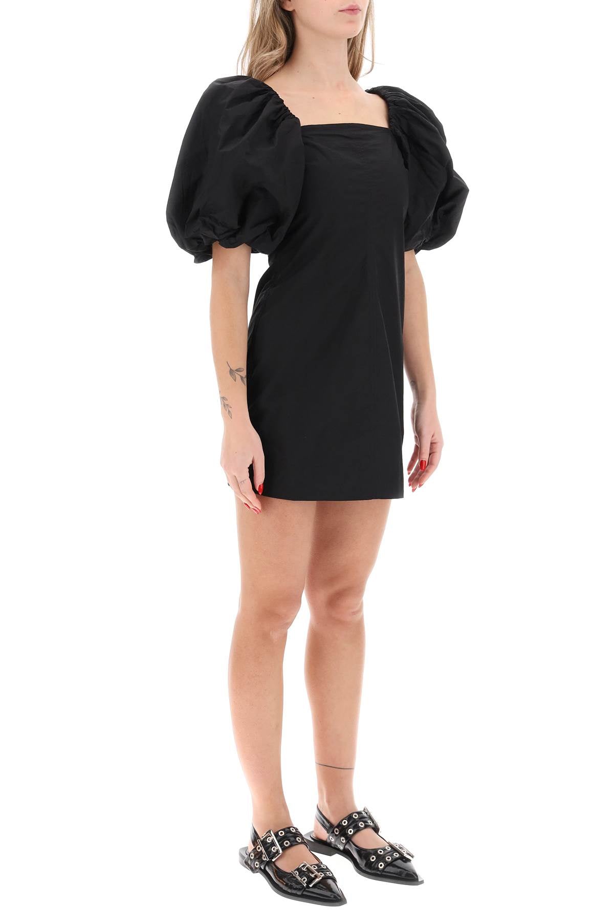 Mini Dress With Balloon Sleeves  - Black