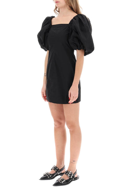 Mini Dress With Balloon Sleeves  - Black