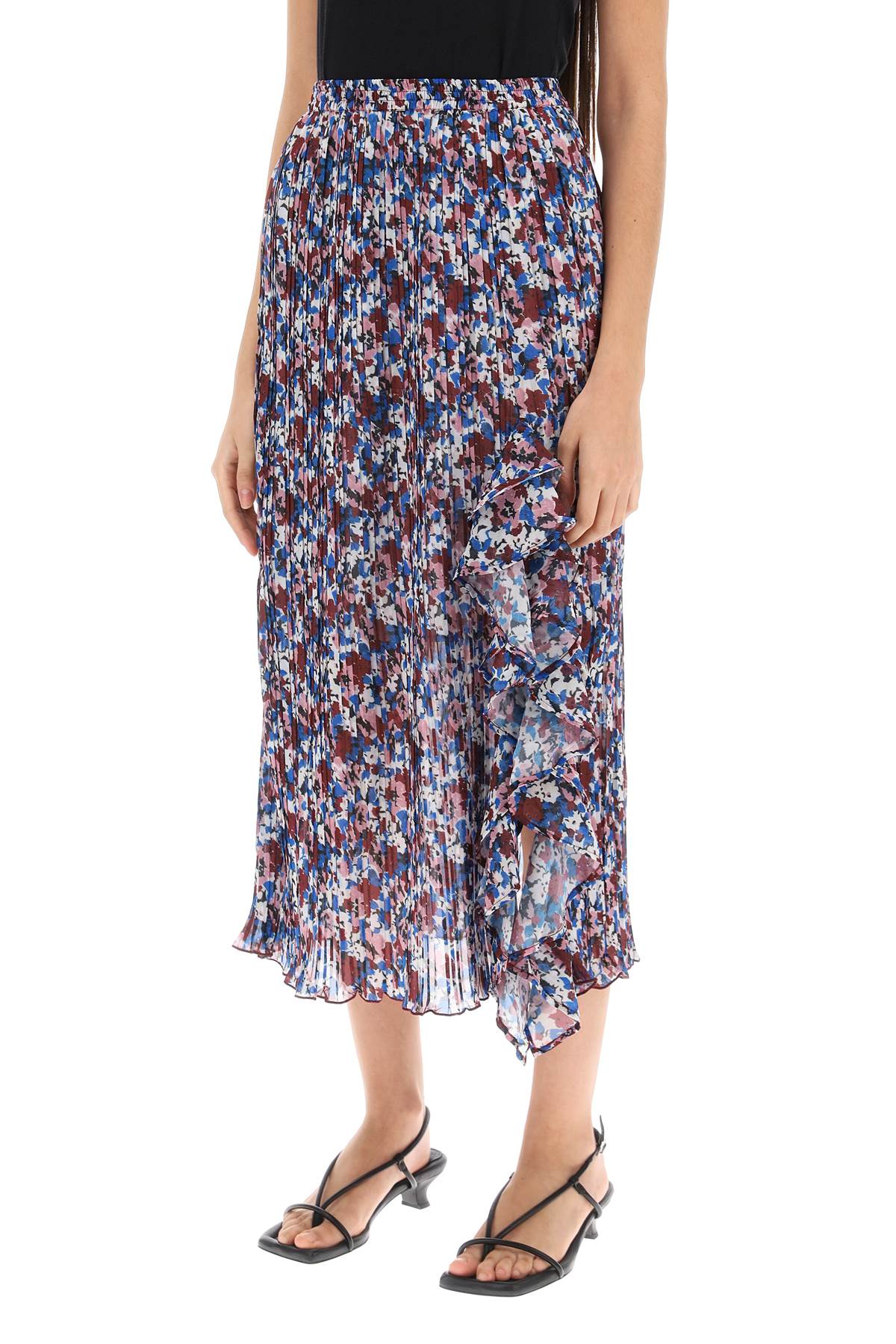 Pleated Midi Skirt With Leopard Motif  - Multicolor