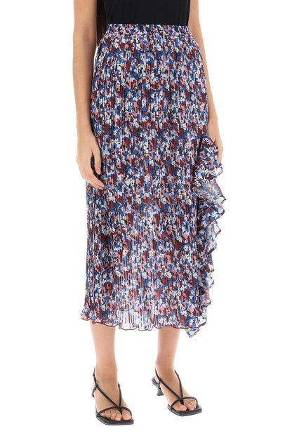 Pleated Midi Skirt With Leopard Motif  - Multicolor