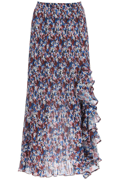 Pleated Midi Skirt With Leopard Motif  - Multicolor