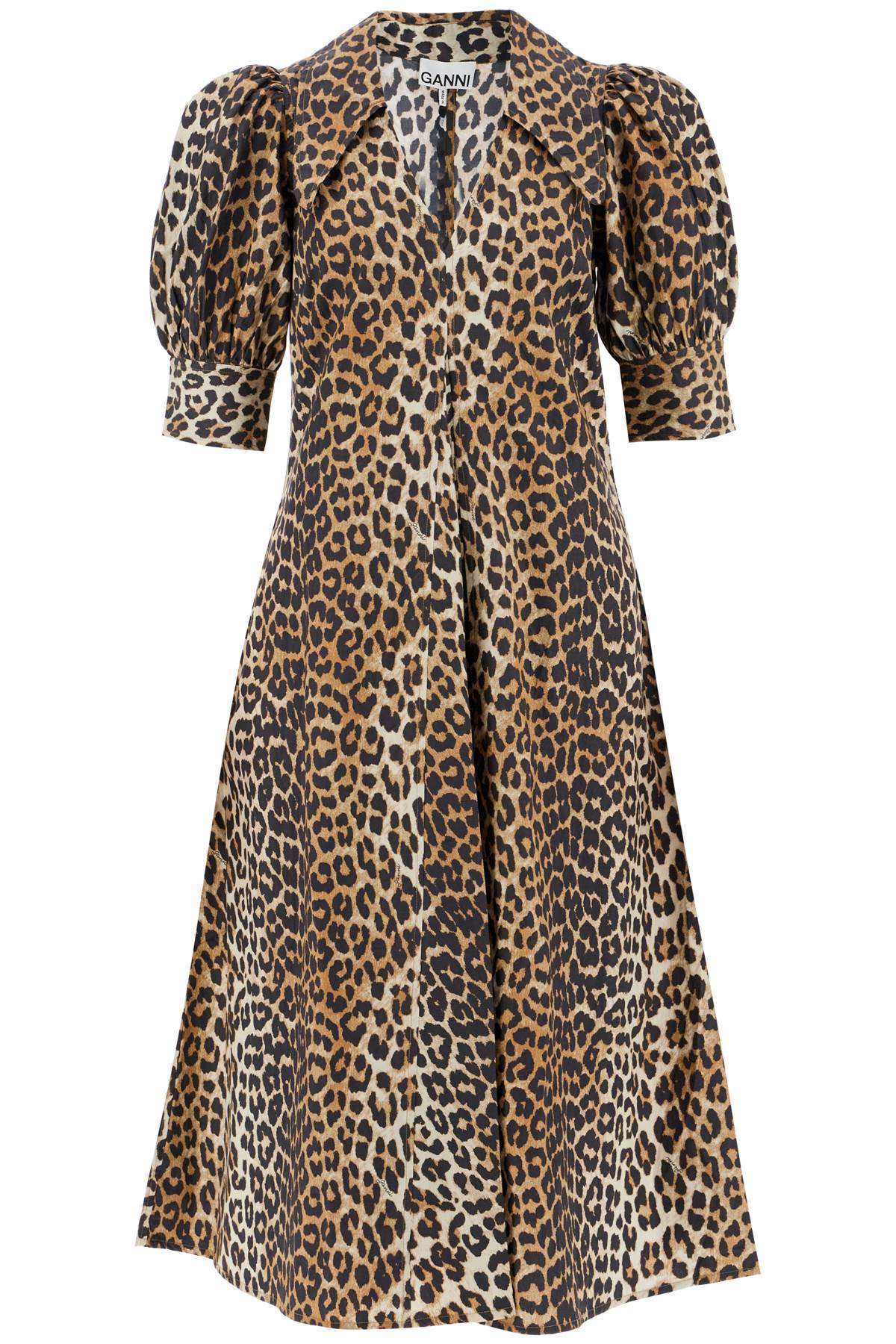 Leopard Print Poplin Dress  - Beige