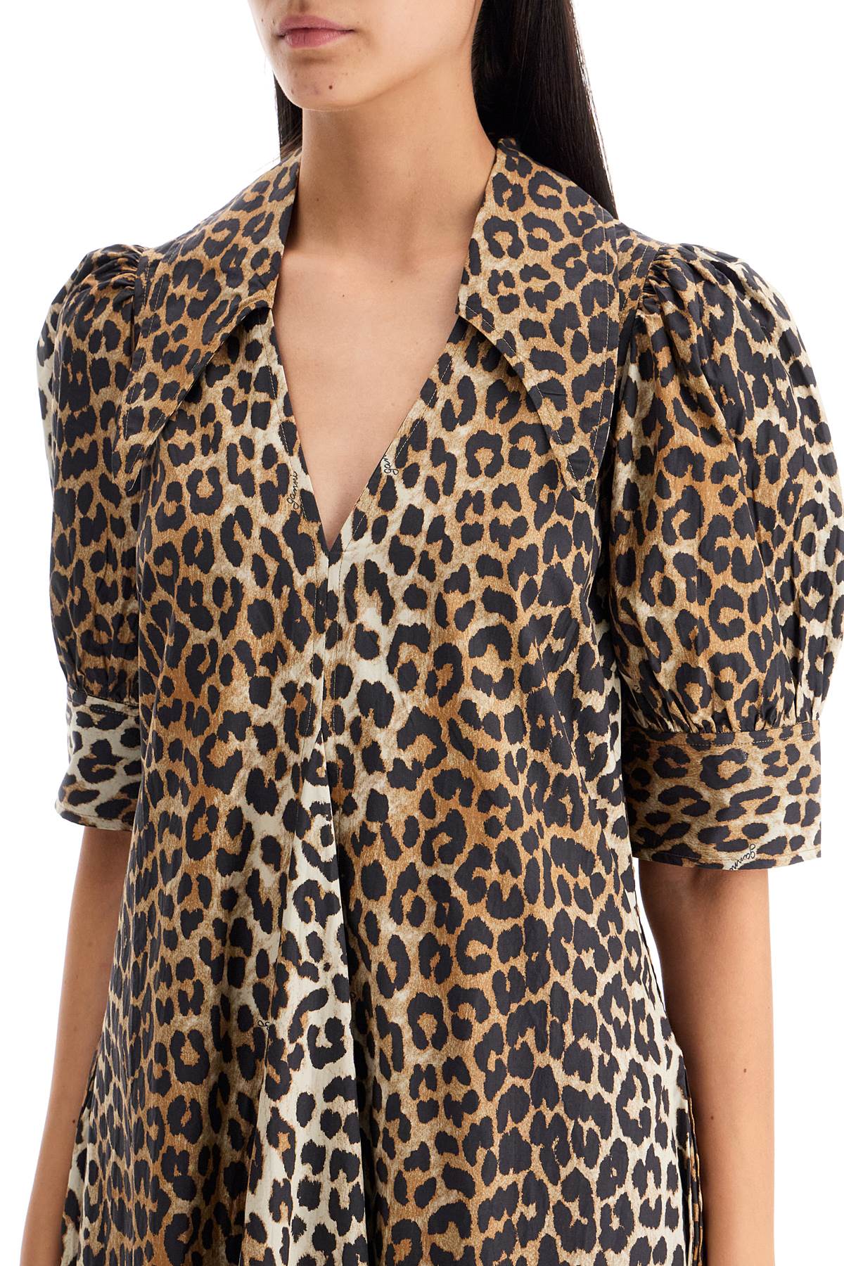 Leopard Print Poplin Dress  - Beige