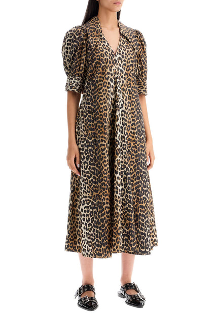 Leopard Print Poplin Dress  - Beige