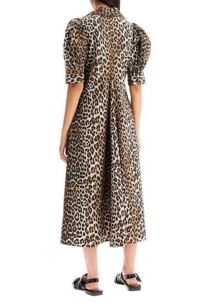 Leopard Print Poplin Dress  - Beige