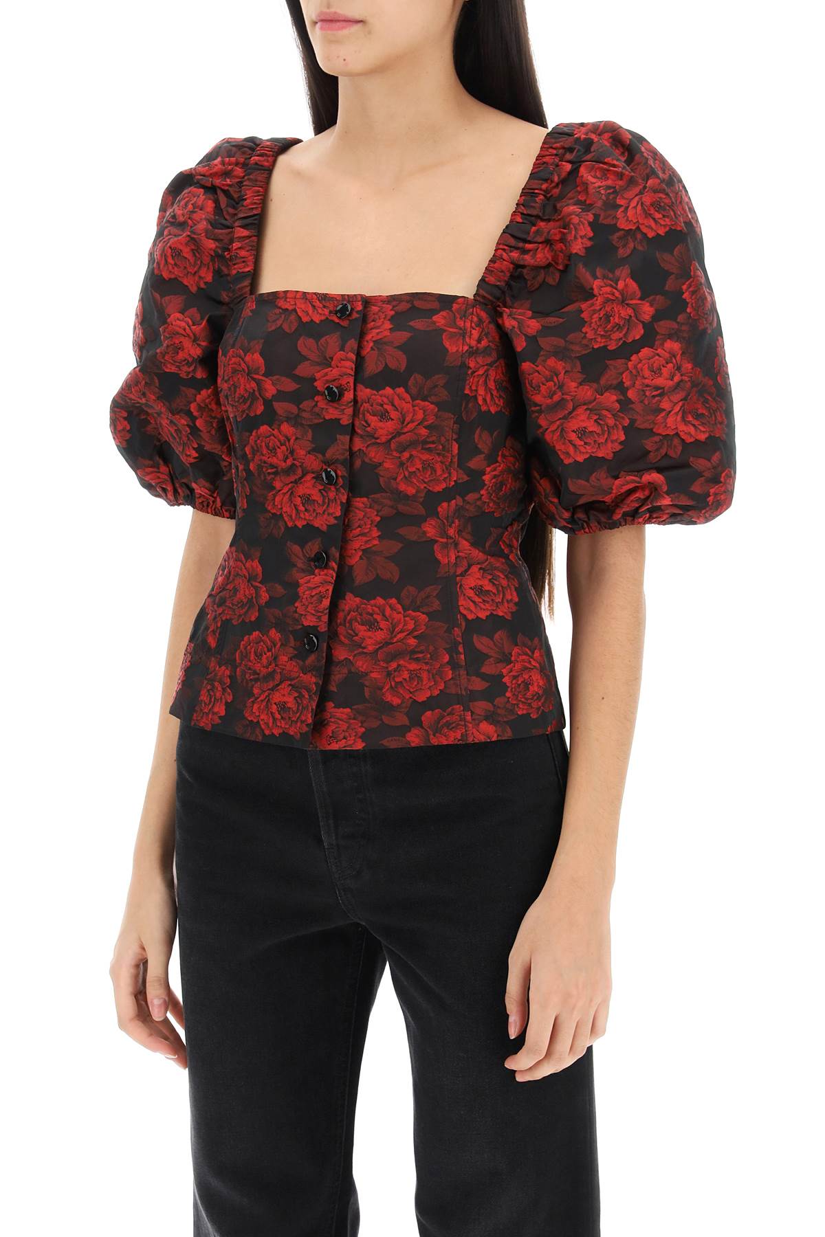 Blouse In Floral Jacquard  - Red