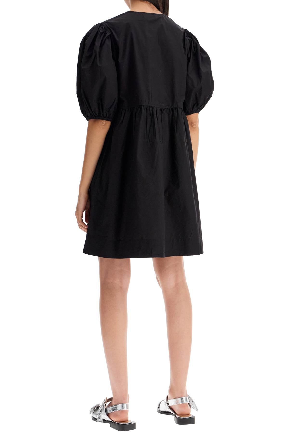 Tie String Poplin Mini Dress  - Black