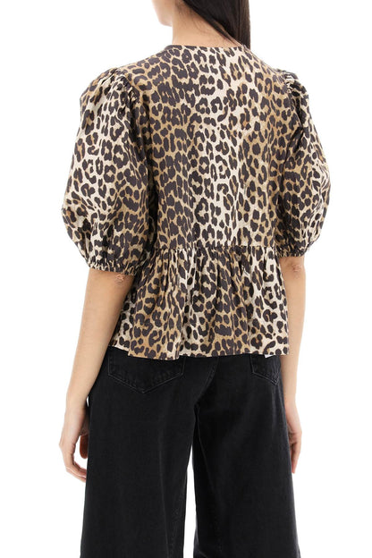 Leopard Print Peplum Blouse  - Beige