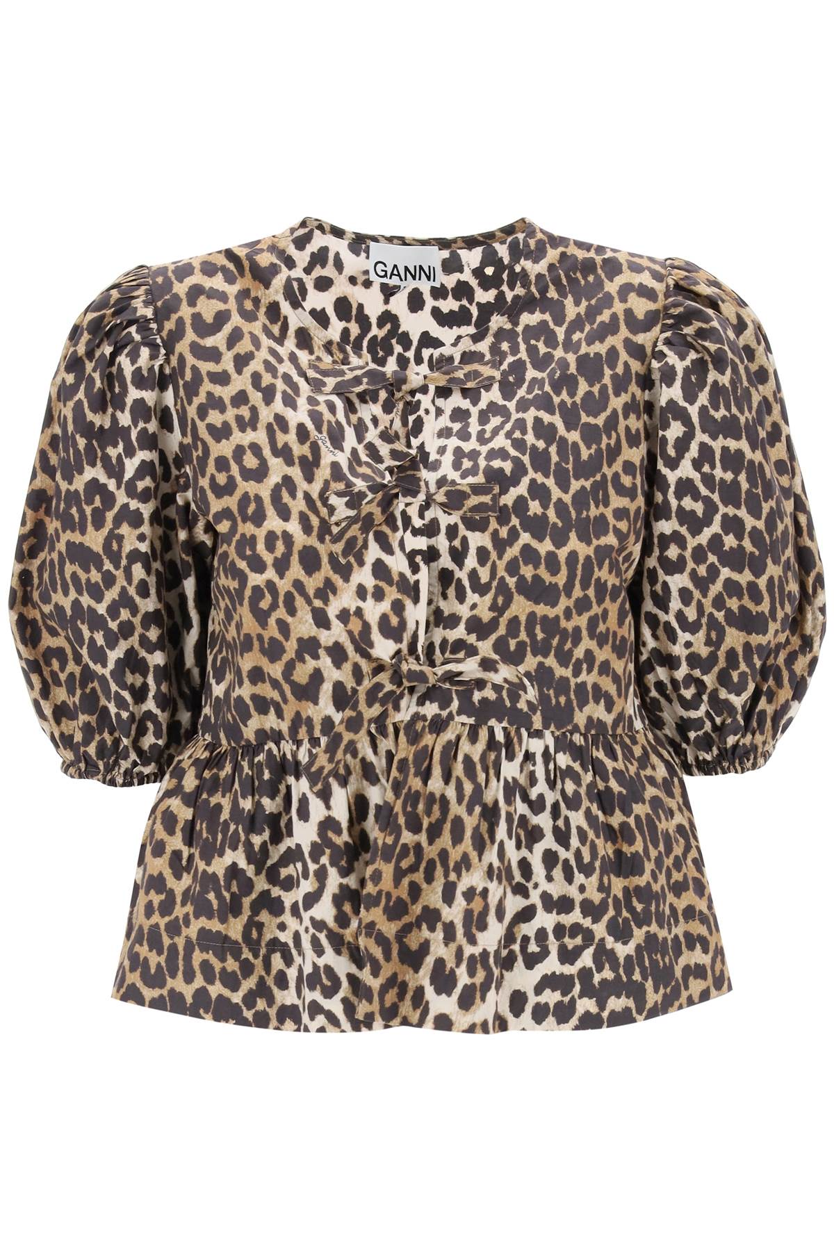 Leopard Print Peplum Blouse  - Beige