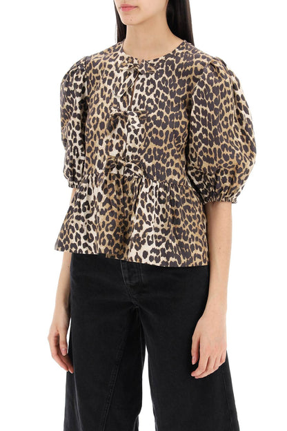 Leopard Print Peplum Blouse  - Beige