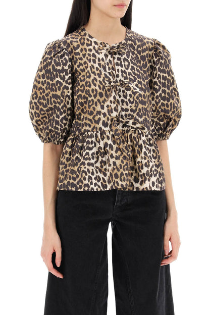 Leopard Print Peplum Blouse  - Beige