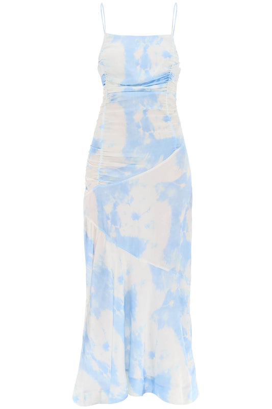 Maxi Printed Tie-dye Satin Dress With R  - White