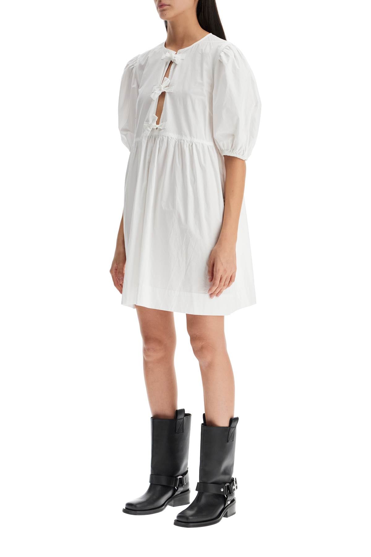 Organic Cotton Tie String Mini Dress  - White