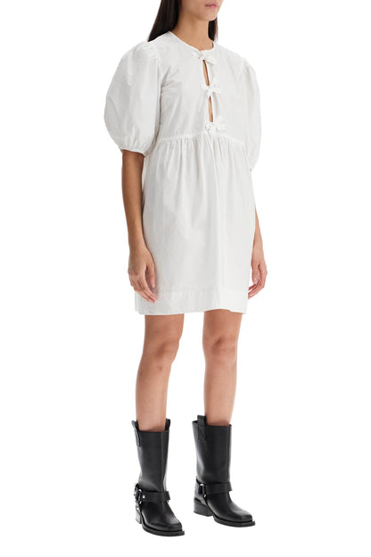 Organic Cotton Tie String Mini Dress  - White