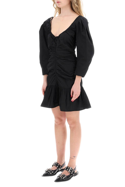 Mini Poplin Dress With Curved Sleeves  - Black