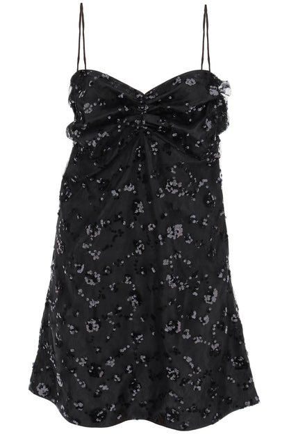 Mini Dress With Sequins  - Nero