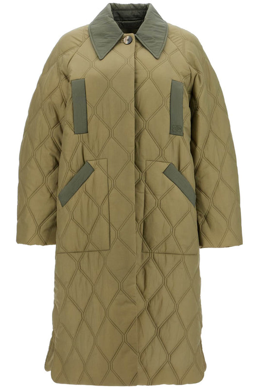 Long Quilted Padded Coat  - Khaki