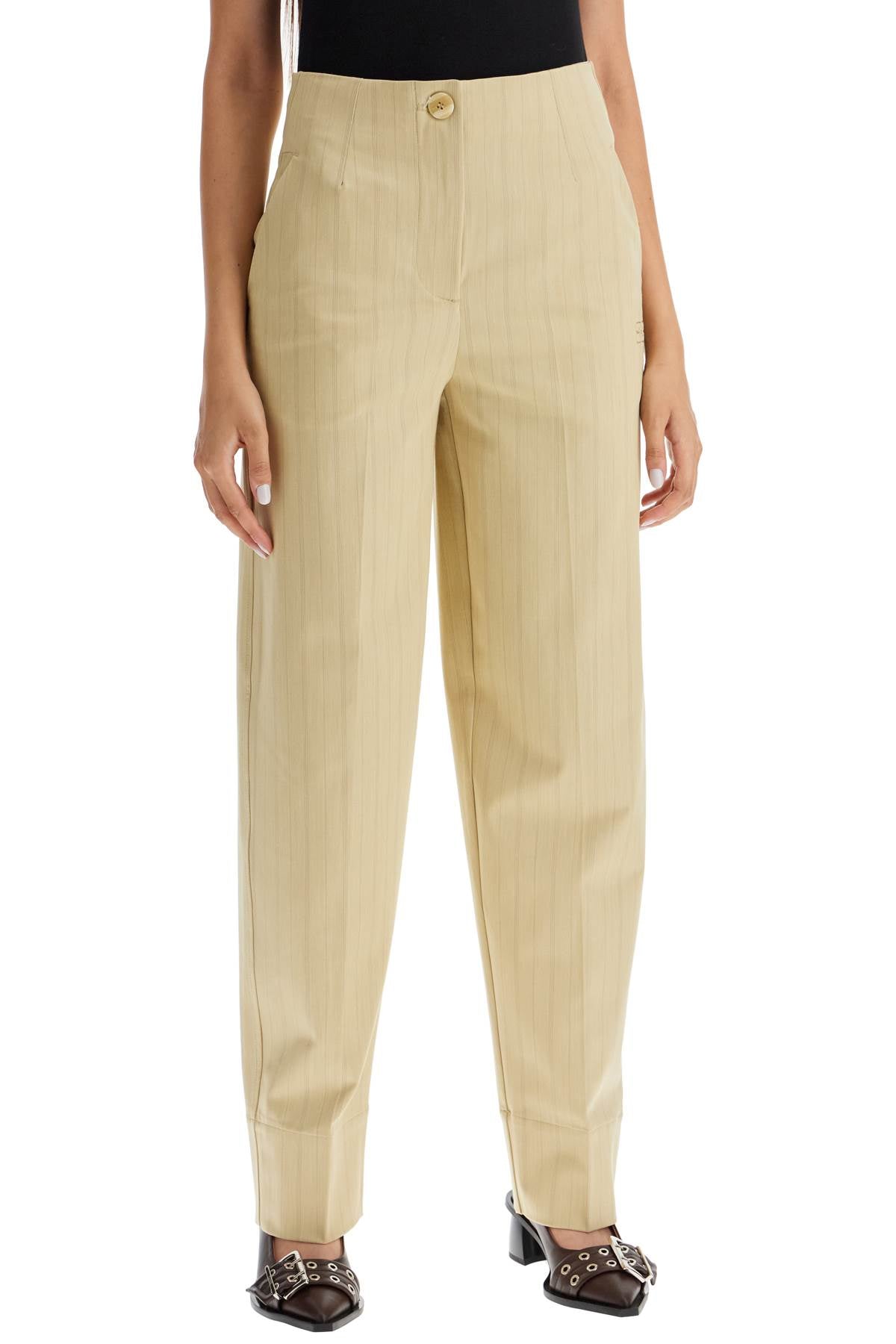 Striped Tapered Trousers  - Beige