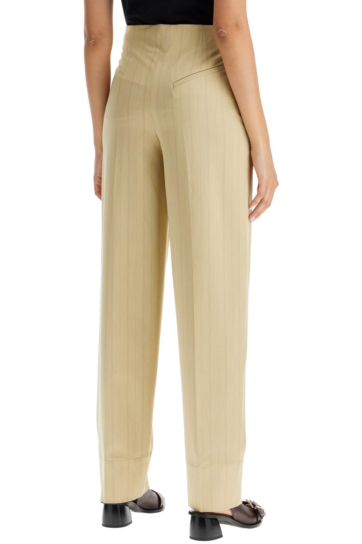 Striped Tapered Trousers  - Beige