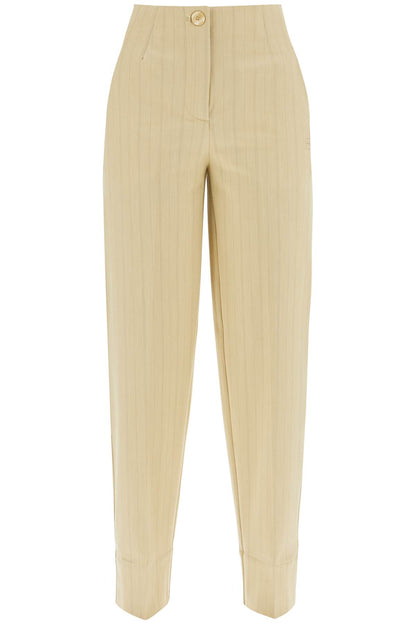 Striped Tapered Trousers  - Beige