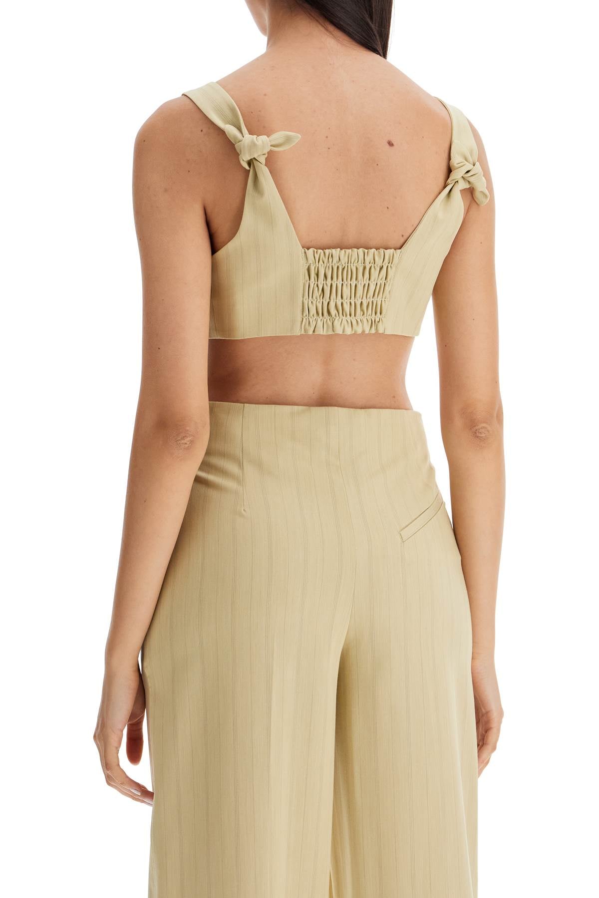 Striped Crop Top With Knots  - Beige