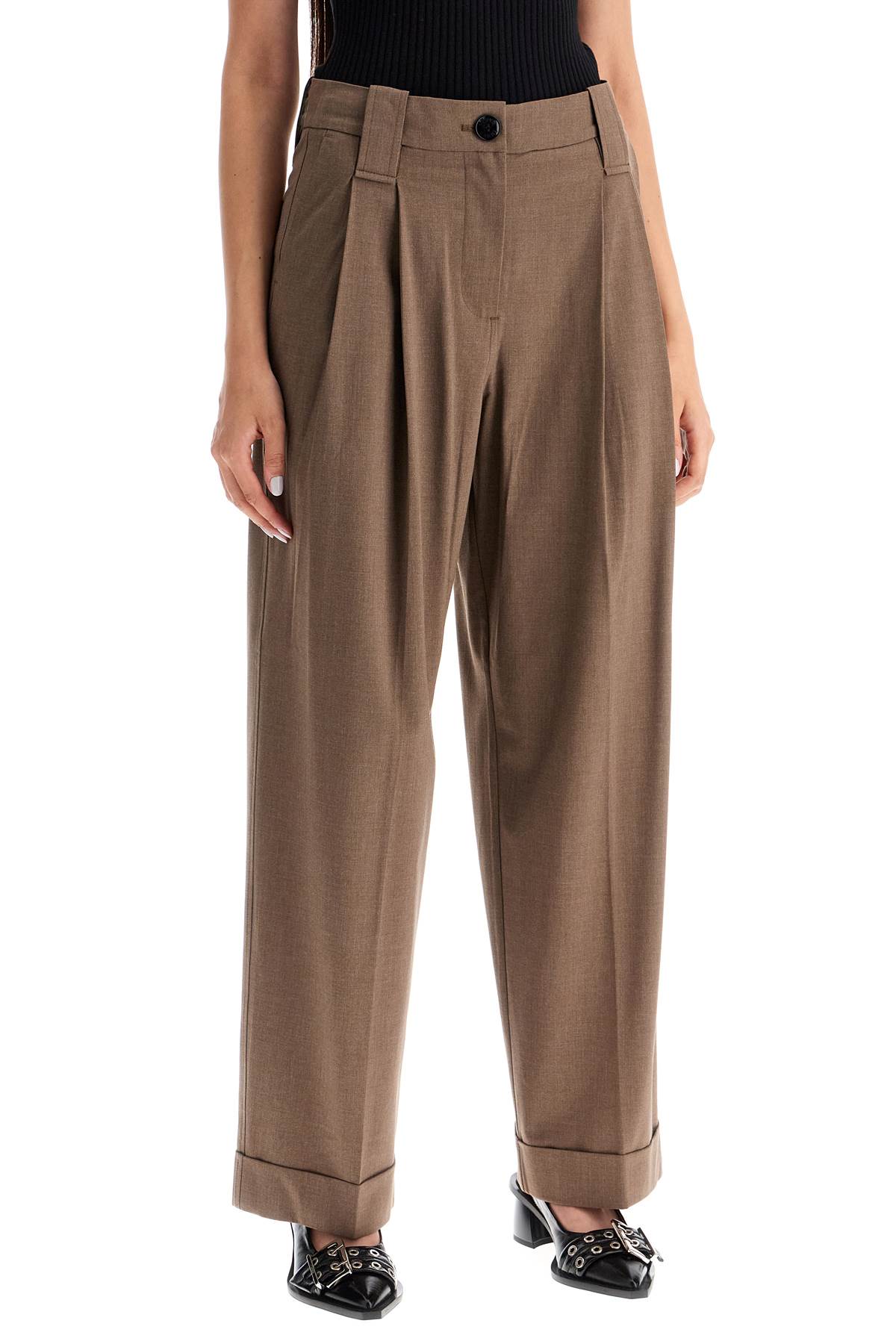 "flowy Trousers With Two Ple  - Brown