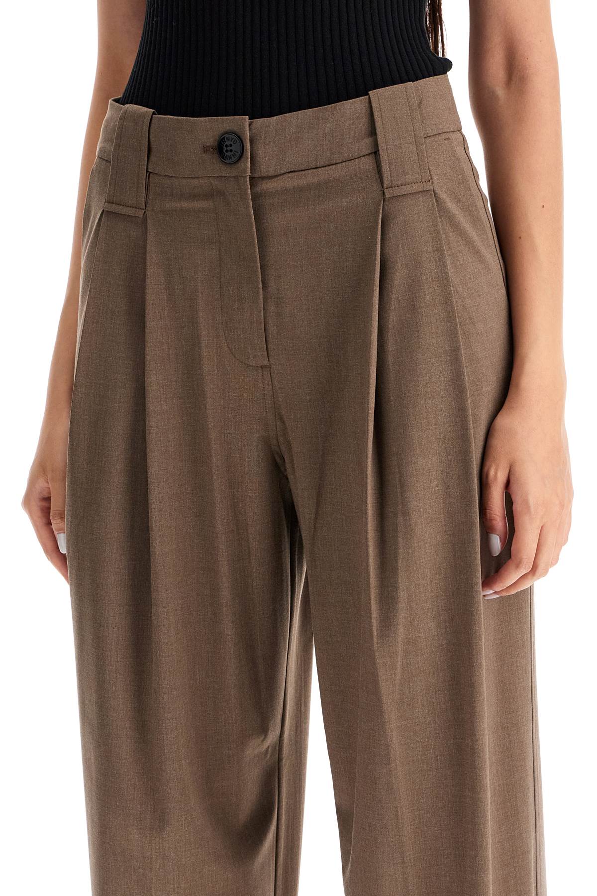 "flowy Trousers With Two Ple  - Brown