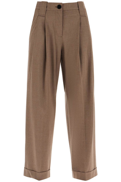 "flowy Trousers With Two Ple  - Brown