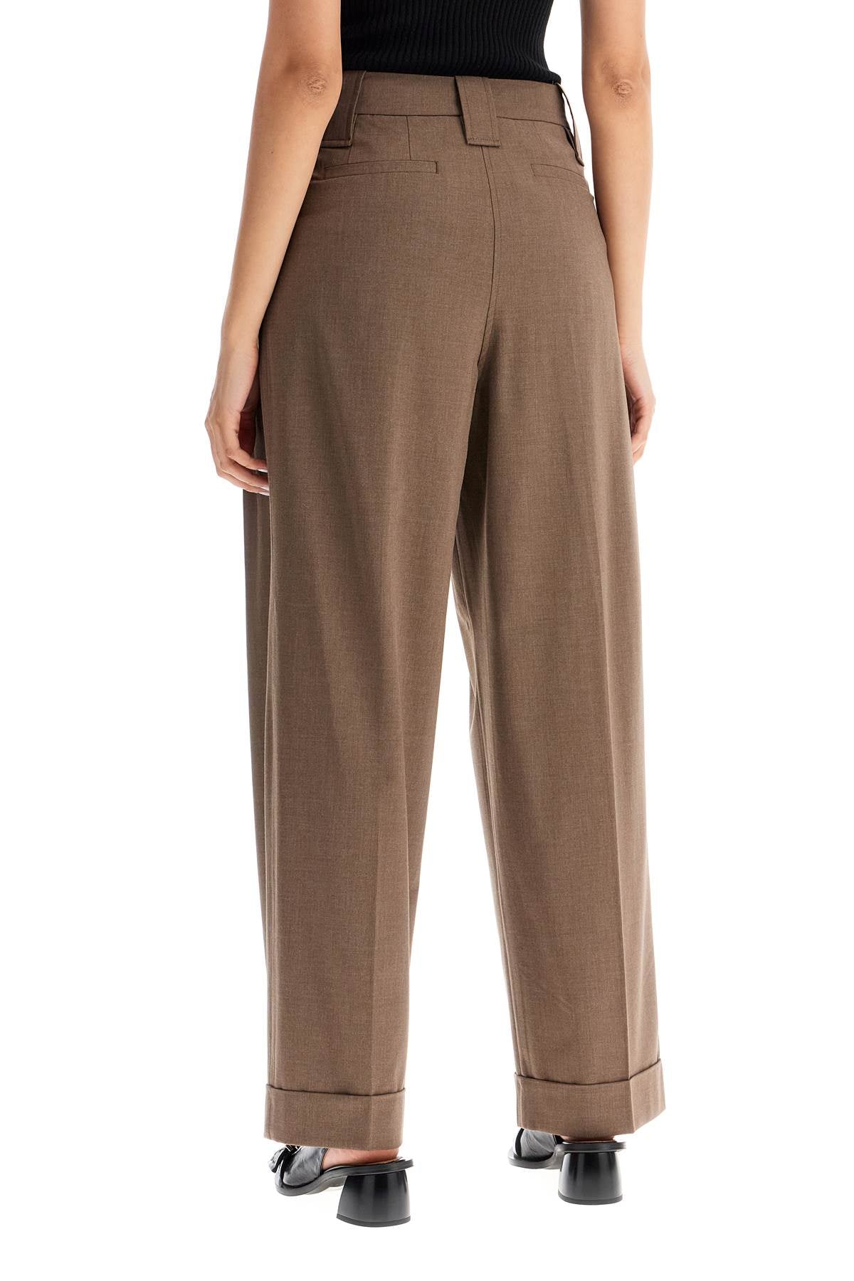 "flowy Trousers With Two Ple  - Brown