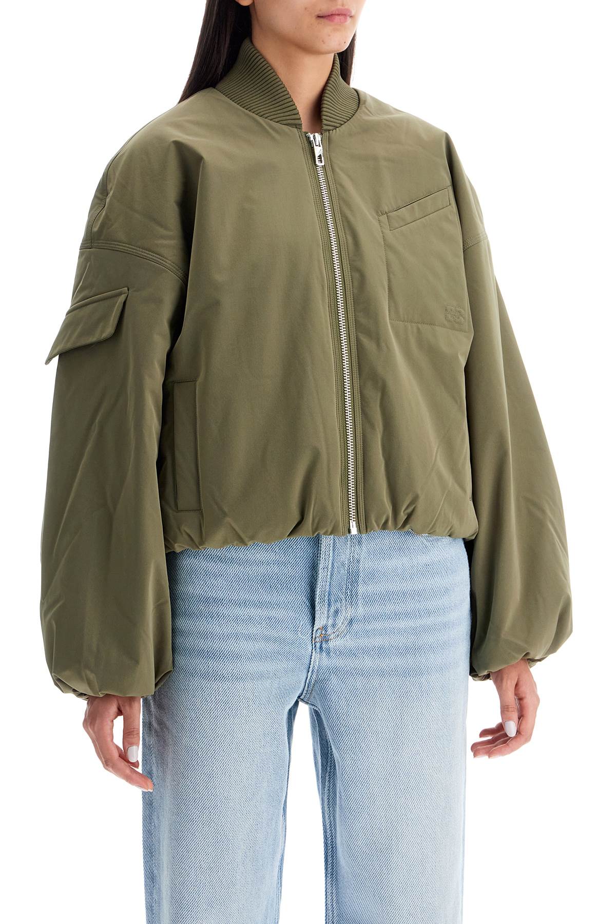 Short Oversized Bomber Jacket  - Green