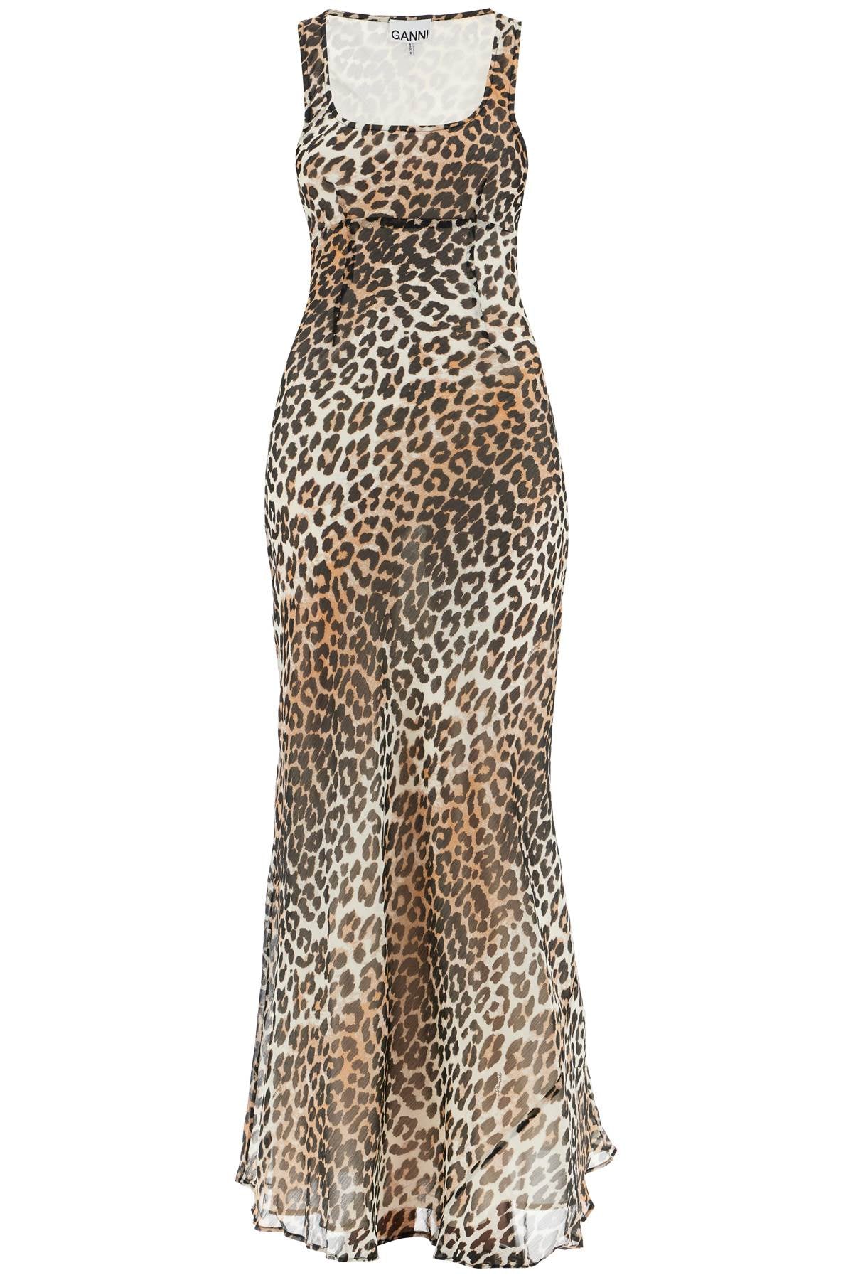 Maxi Chiffon Animal Print Dress  - Beige