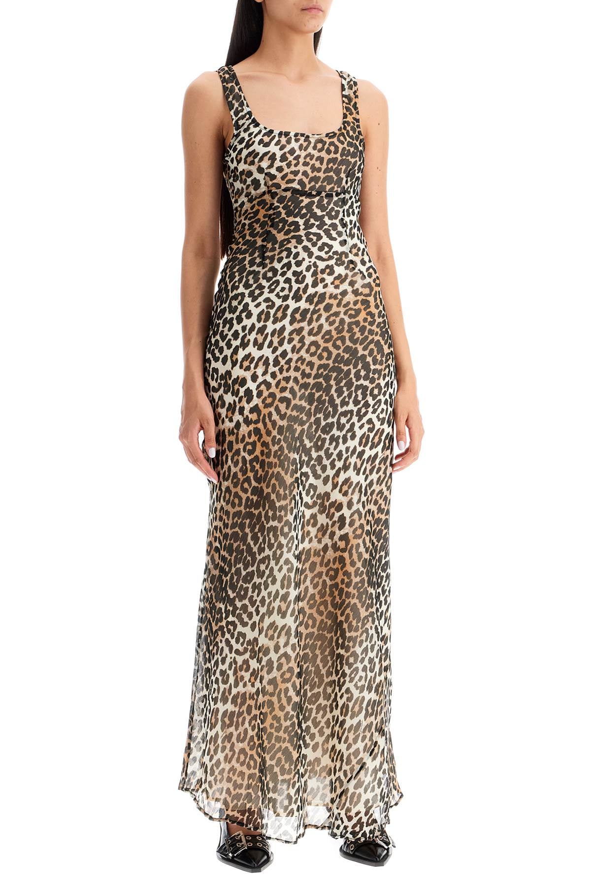 Maxi Chiffon Animal Print Dress  - Beige