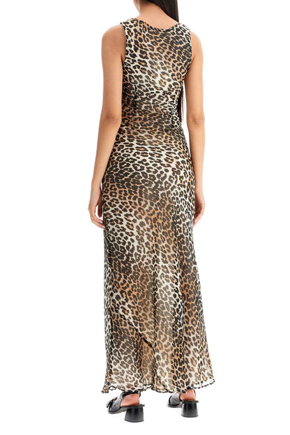 Maxi Chiffon Animal Print Dress  - Beige