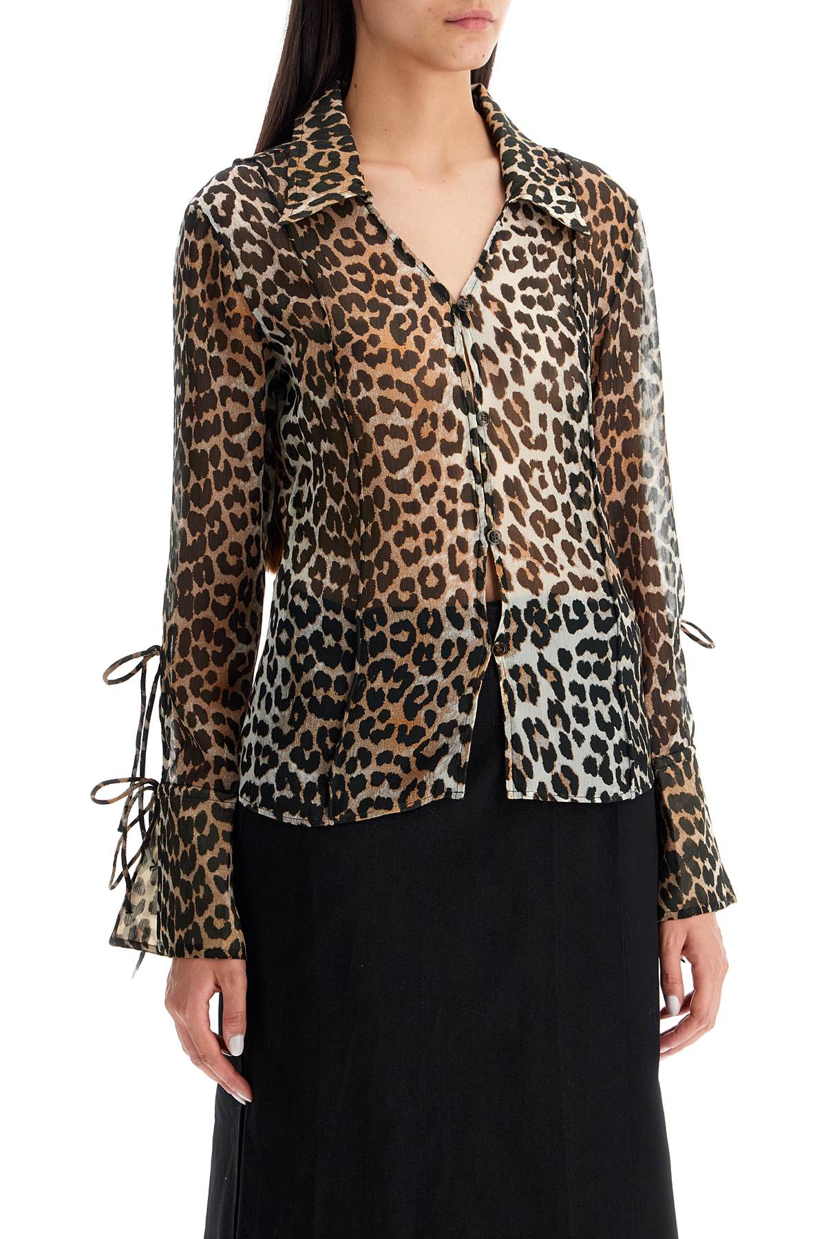 Leopard Print Chiffon Blouse  - Brown