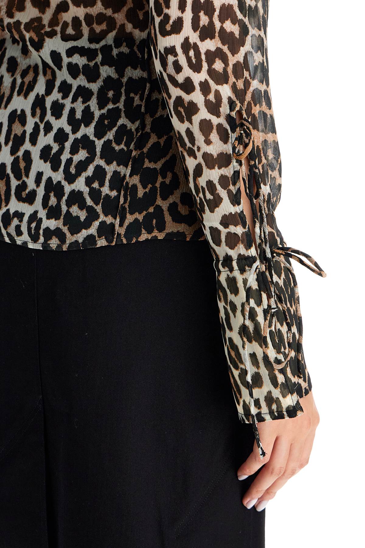 Leopard Print Chiffon Blouse  - Brown