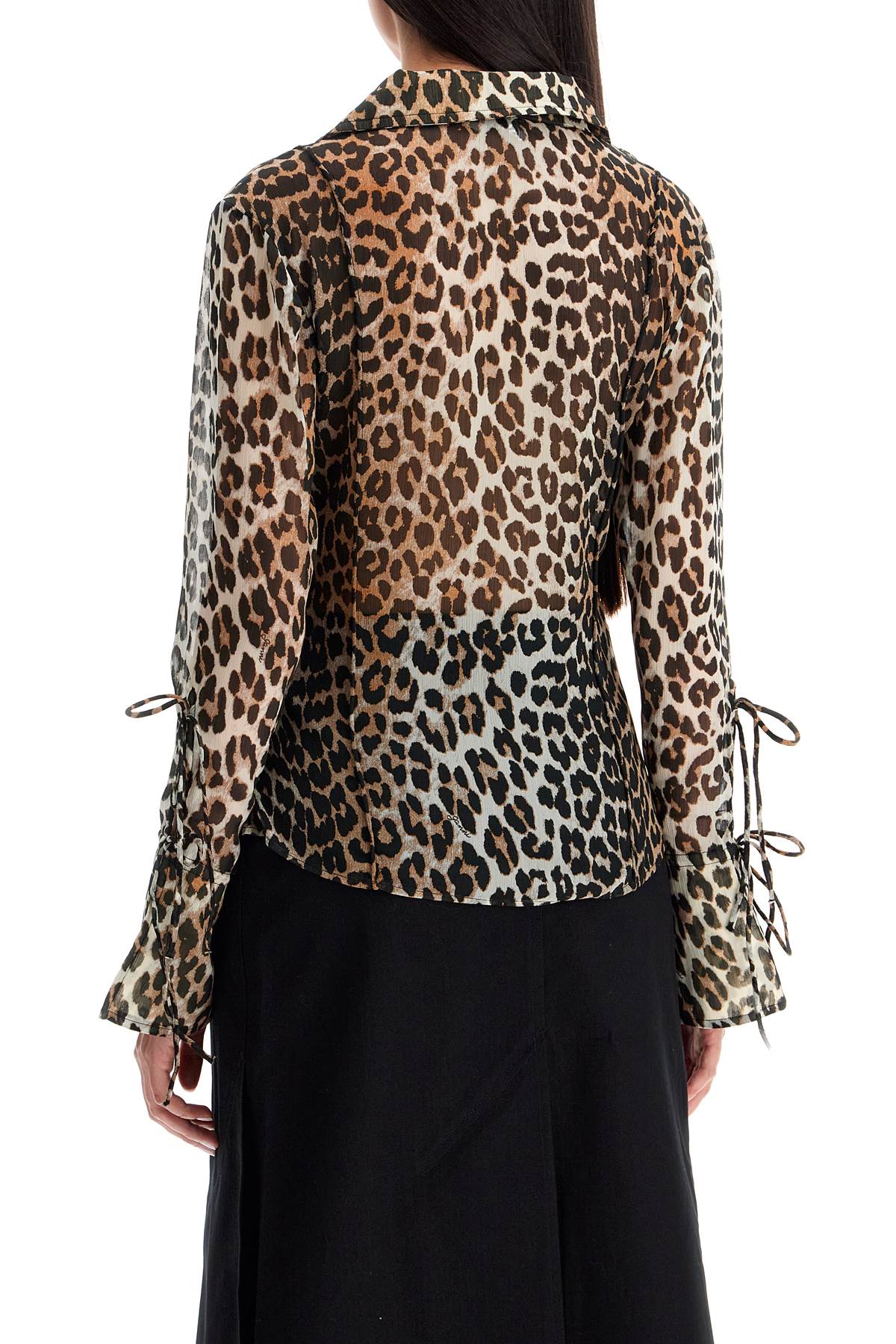 Leopard Print Chiffon Blouse  - Brown