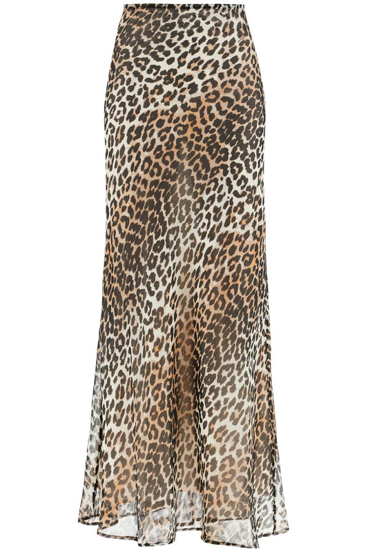 Long Chiffon Animal Print Maxi Skirt  - Beige