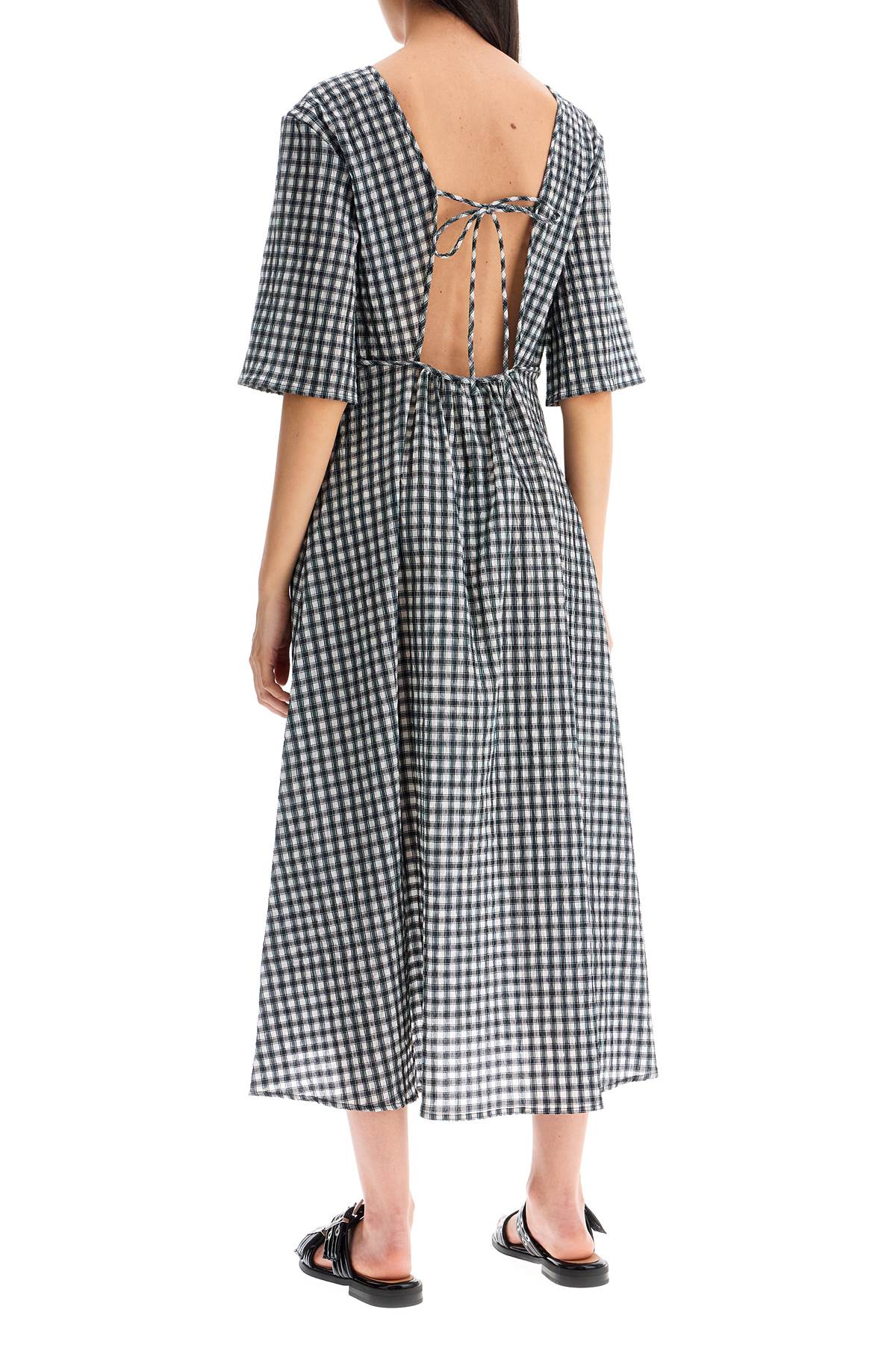 Midi Seersucker Check Dress  - White