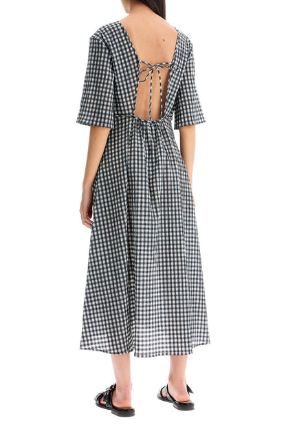 Midi Seersucker Check Dress  - White