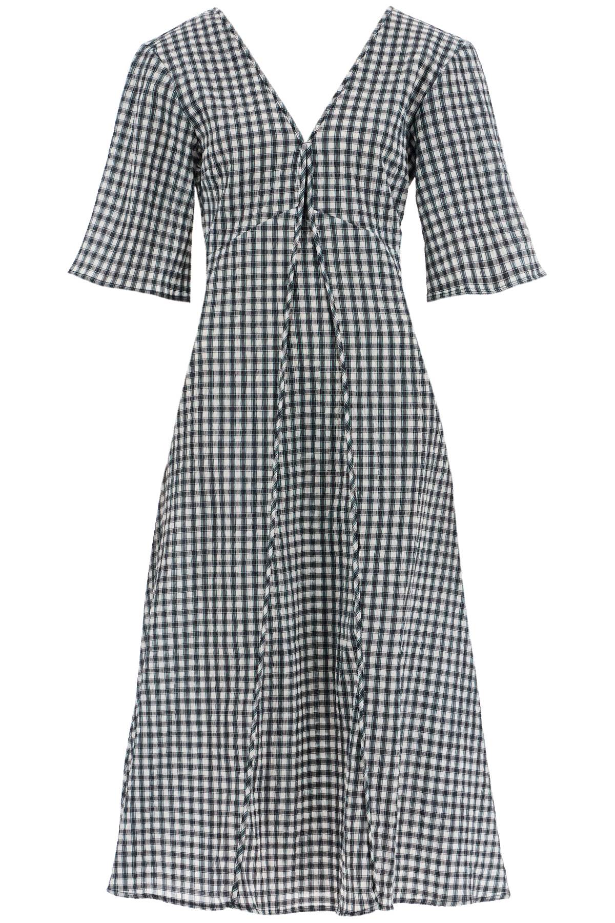 Midi Seersucker Check Dress  - White